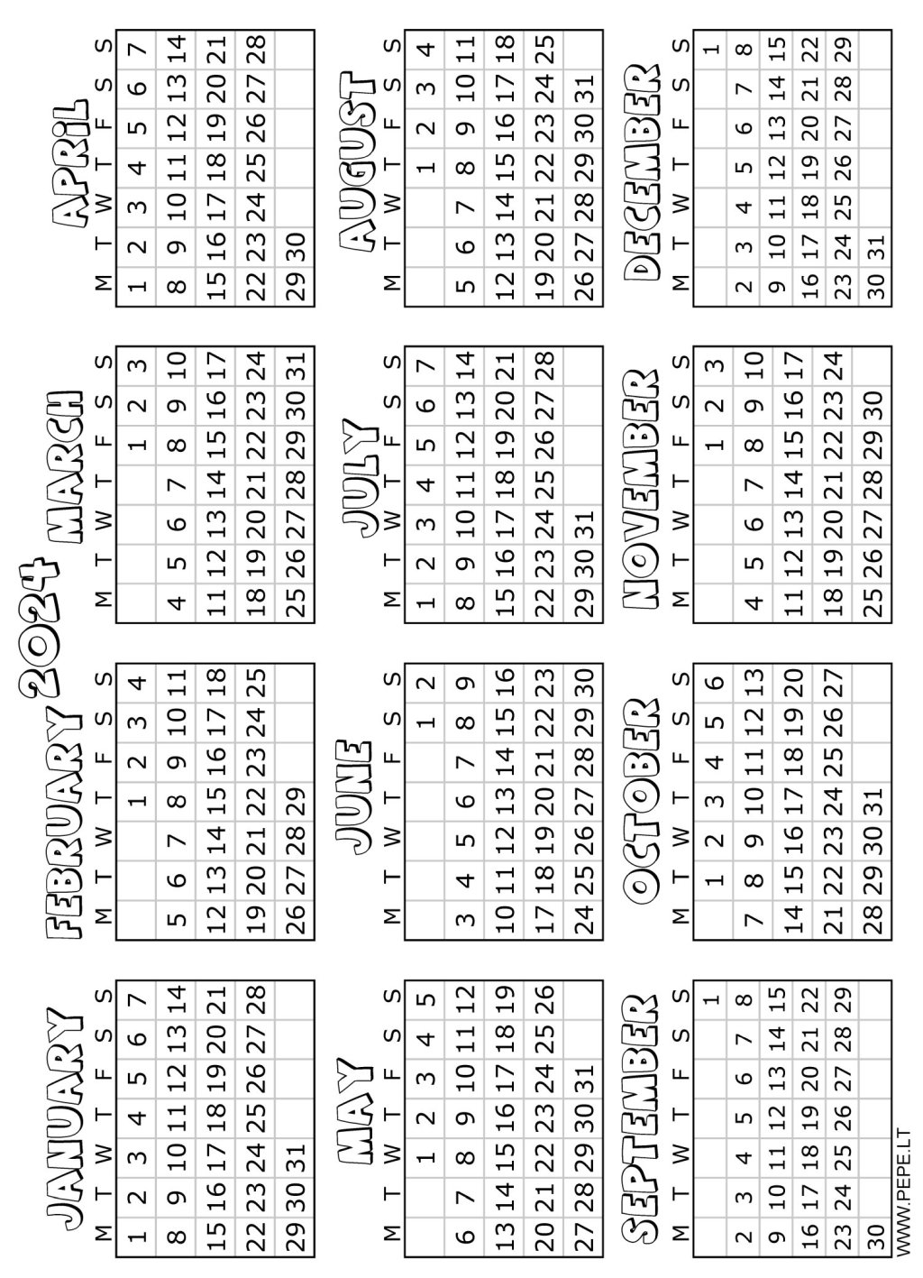 Coloring 2024 calendar printable