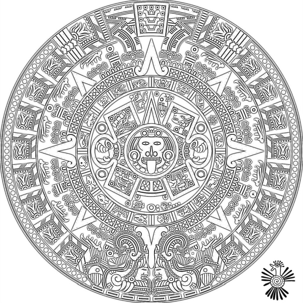 Aztec calendar coloring page