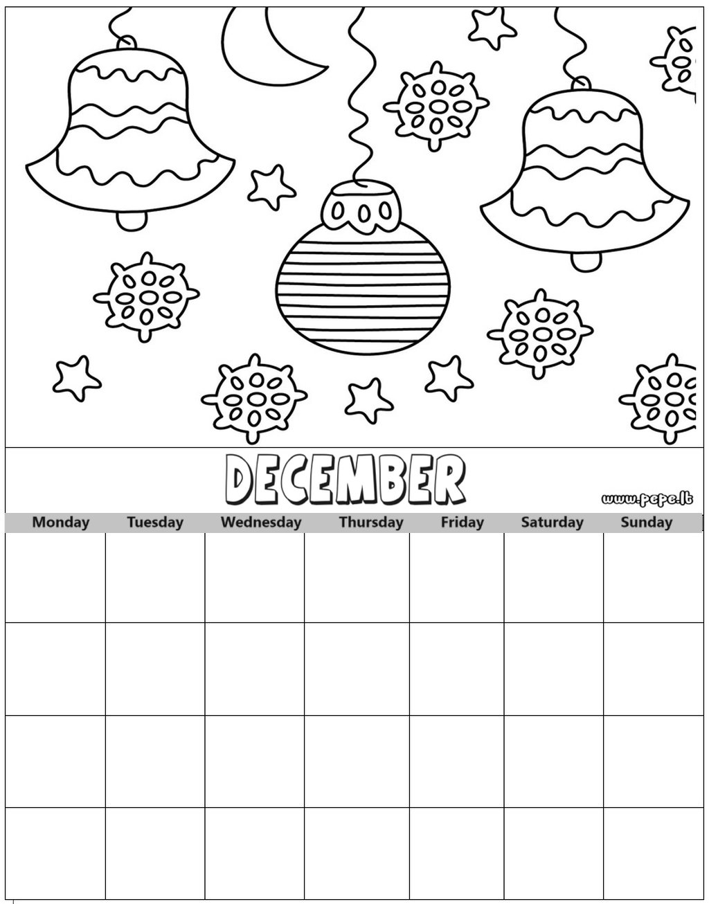 December calendar for coloring
