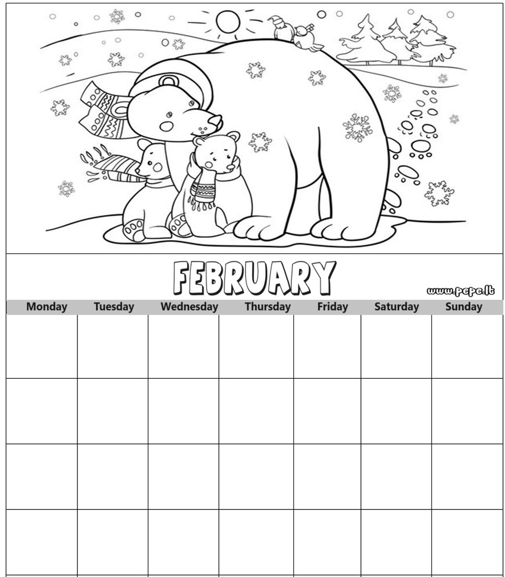 February month calendar coloring