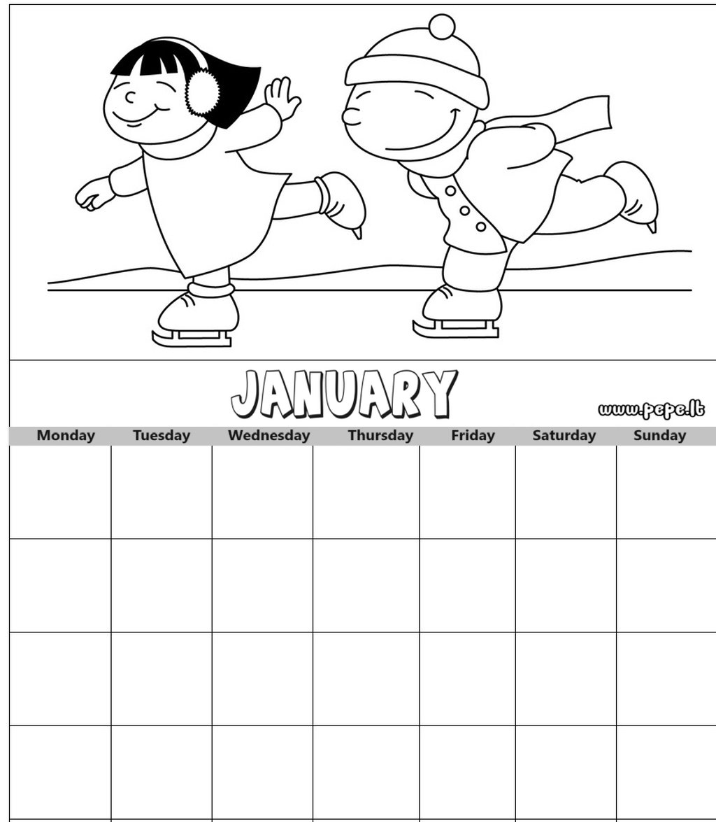 January monthy calendar coloring