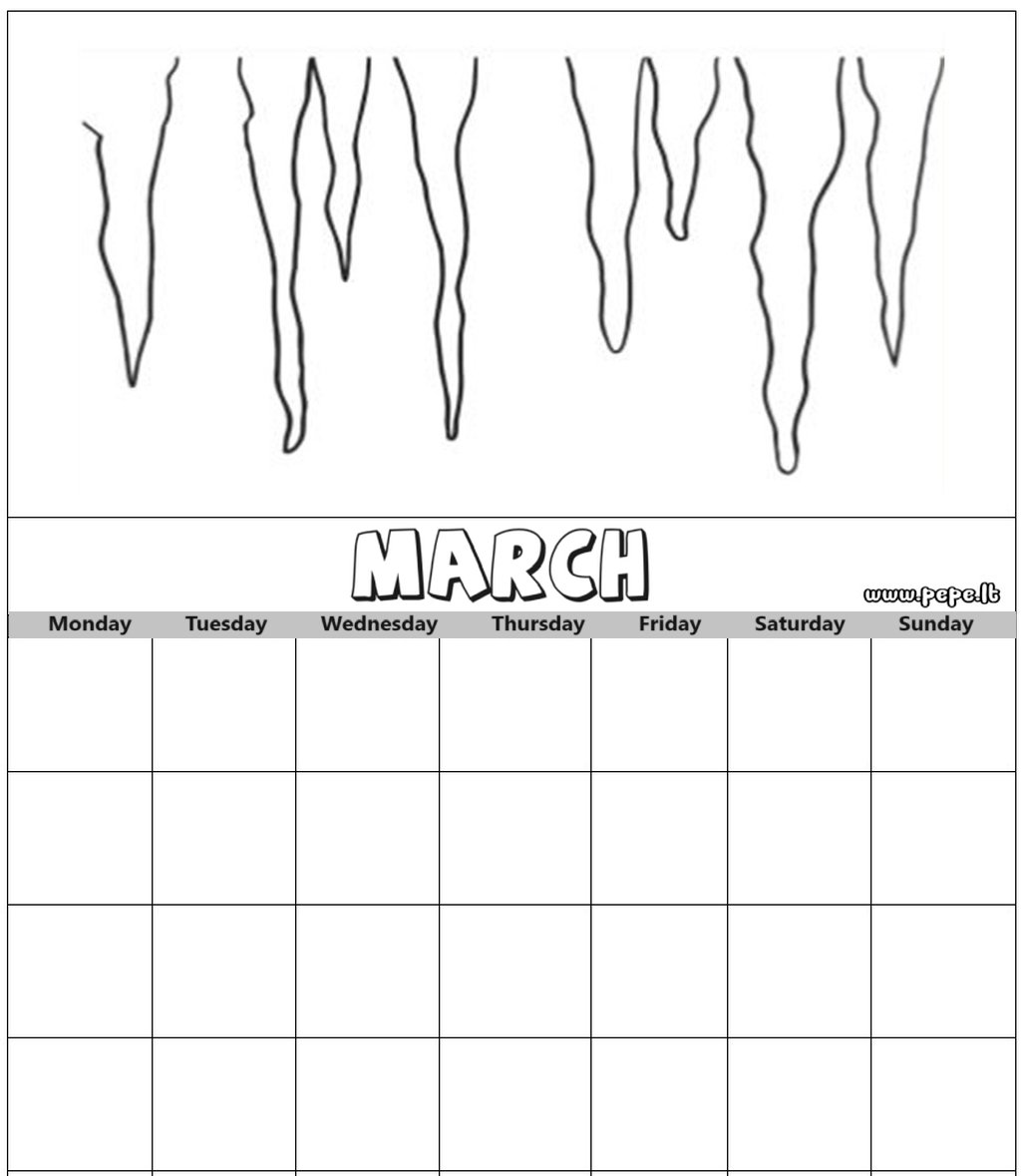 March calendar coloring