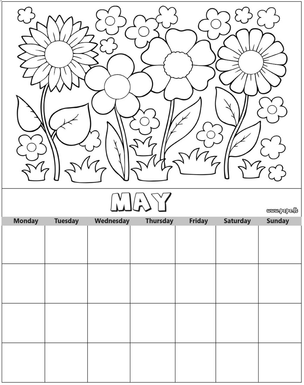 Month MAY calendar coloring