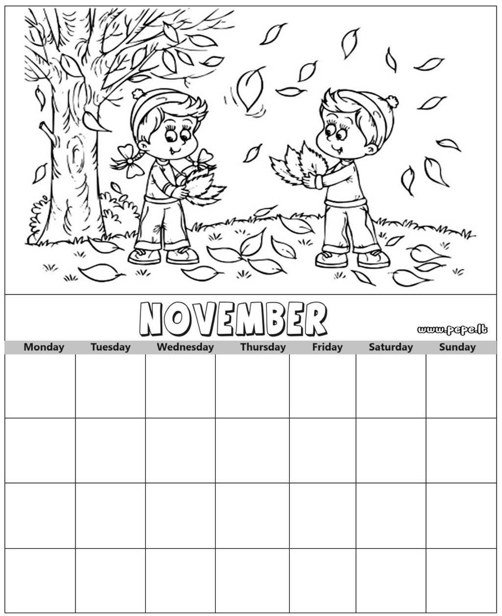 November calendar coloring