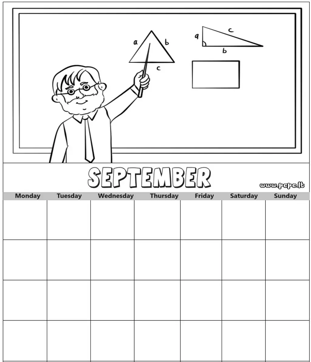 September calendar for coloring