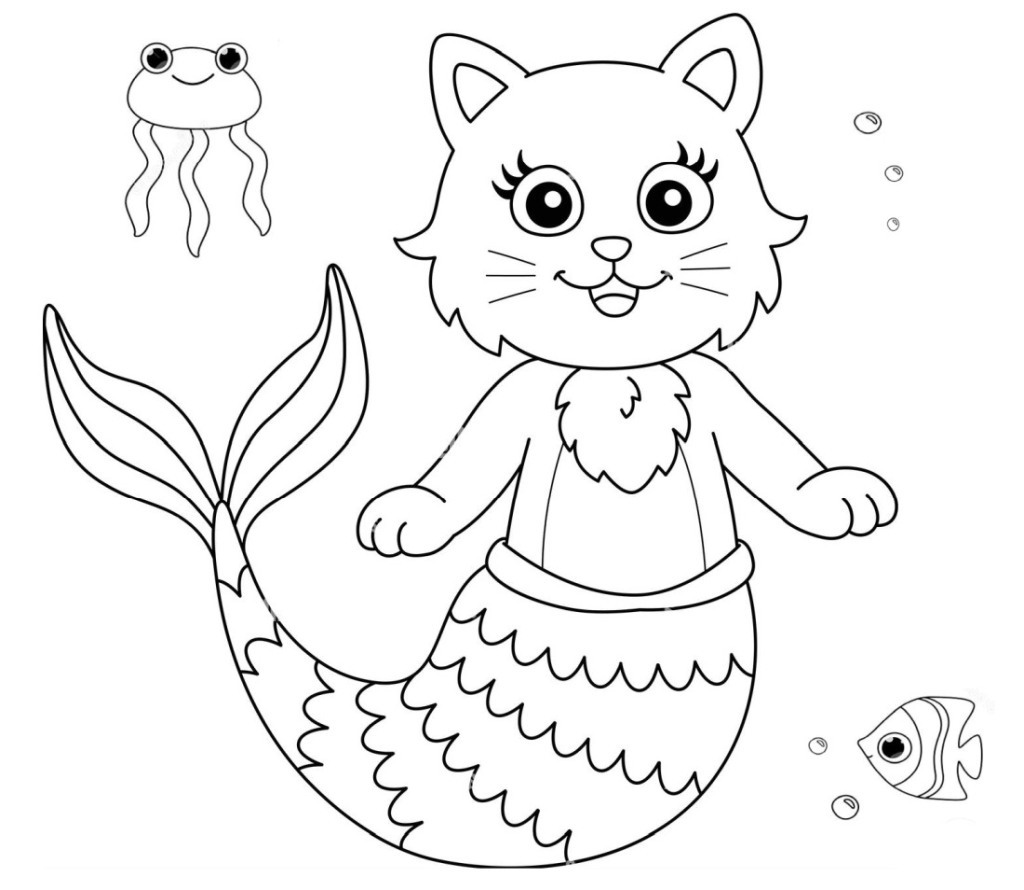 Cat mermaid for coloring