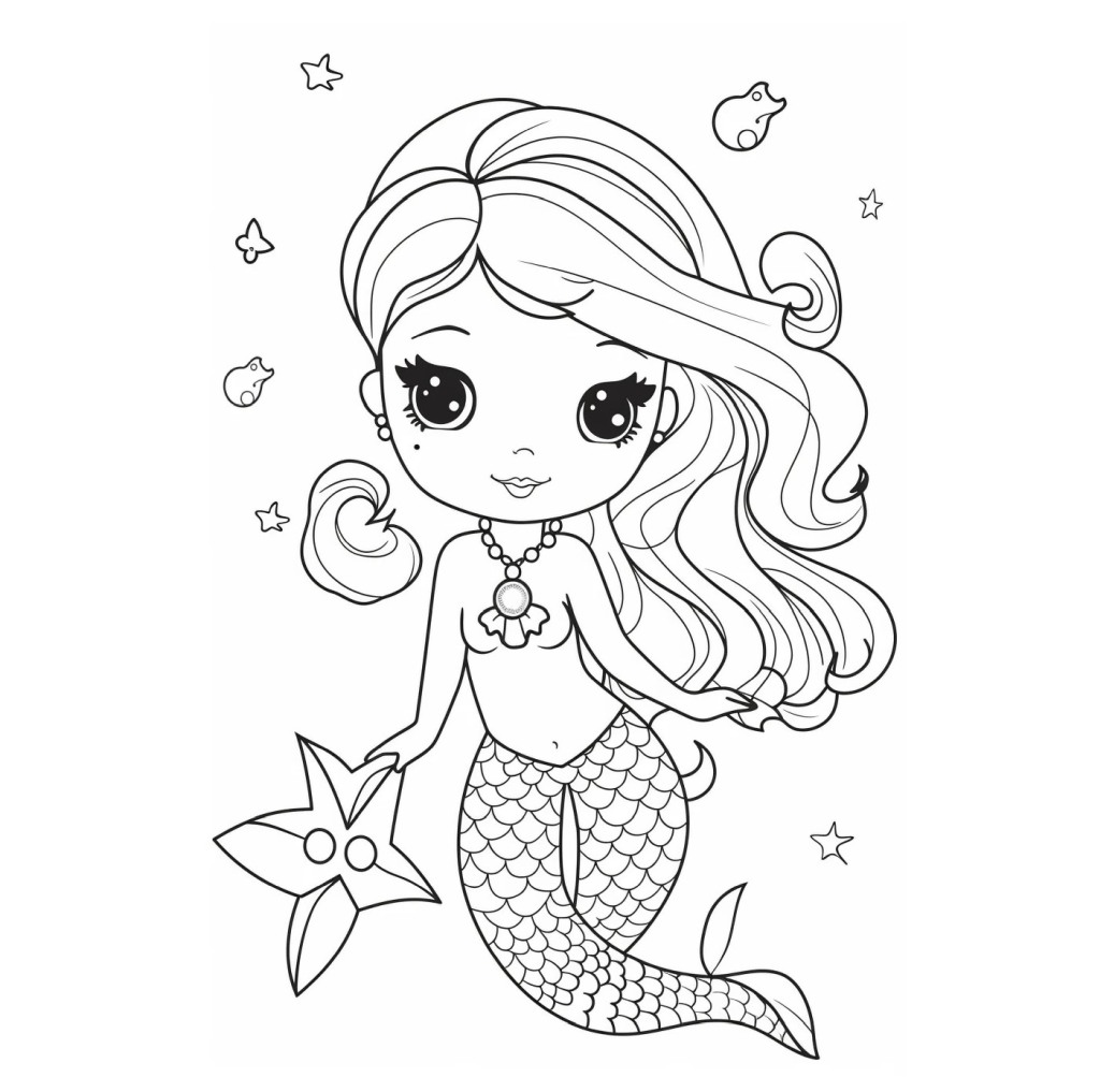 Cute mermaid for coloring