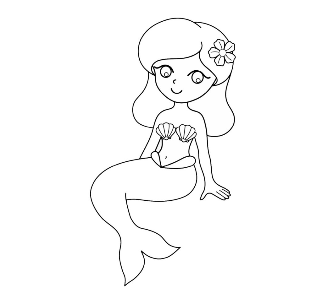 Easy, simple mermaid for coloring