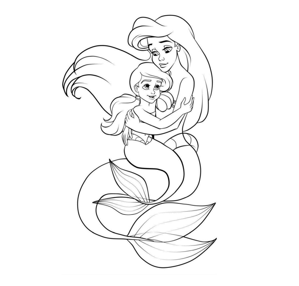 Mom and doughter mermaid for coloring