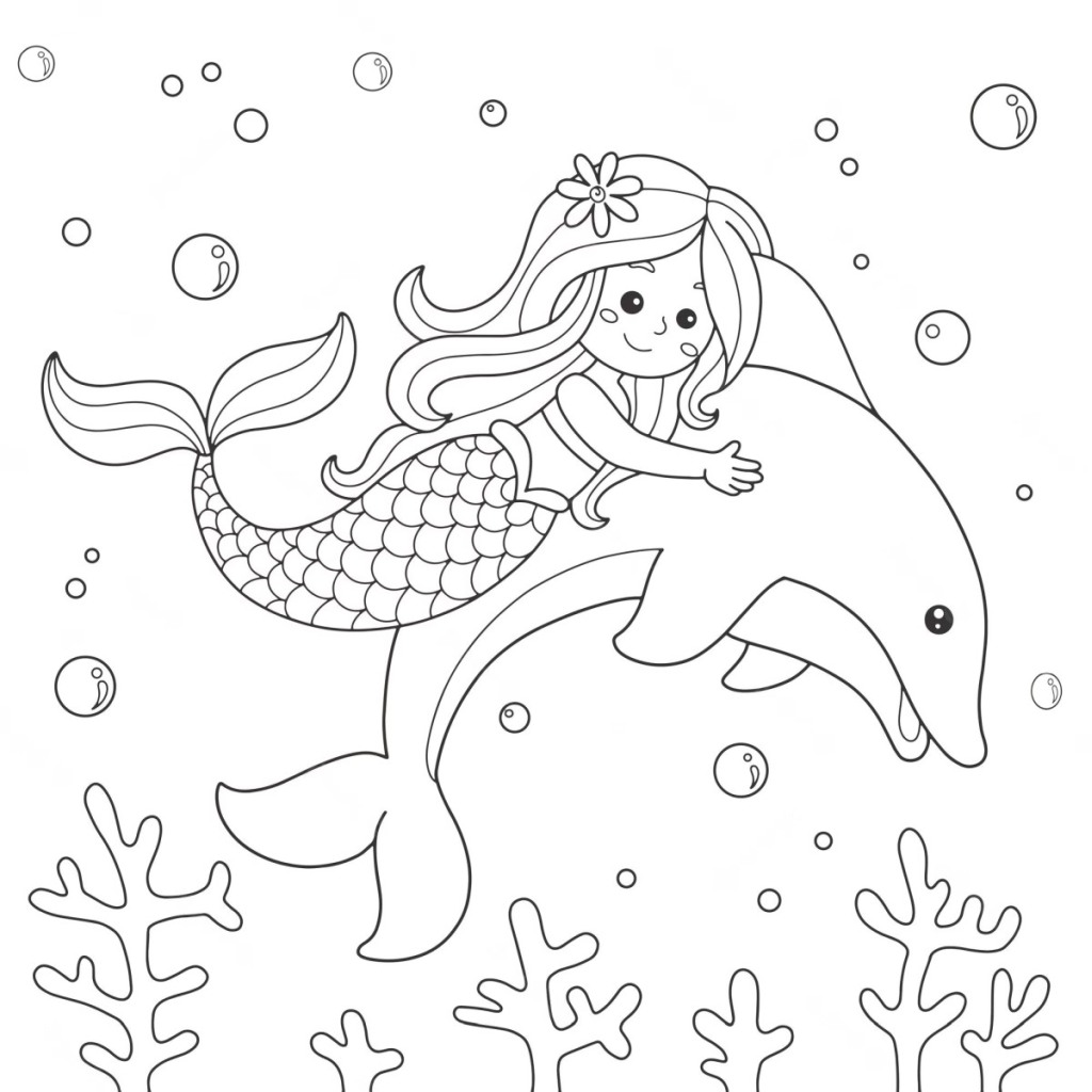 Ocean dolphin mermaid for coloring