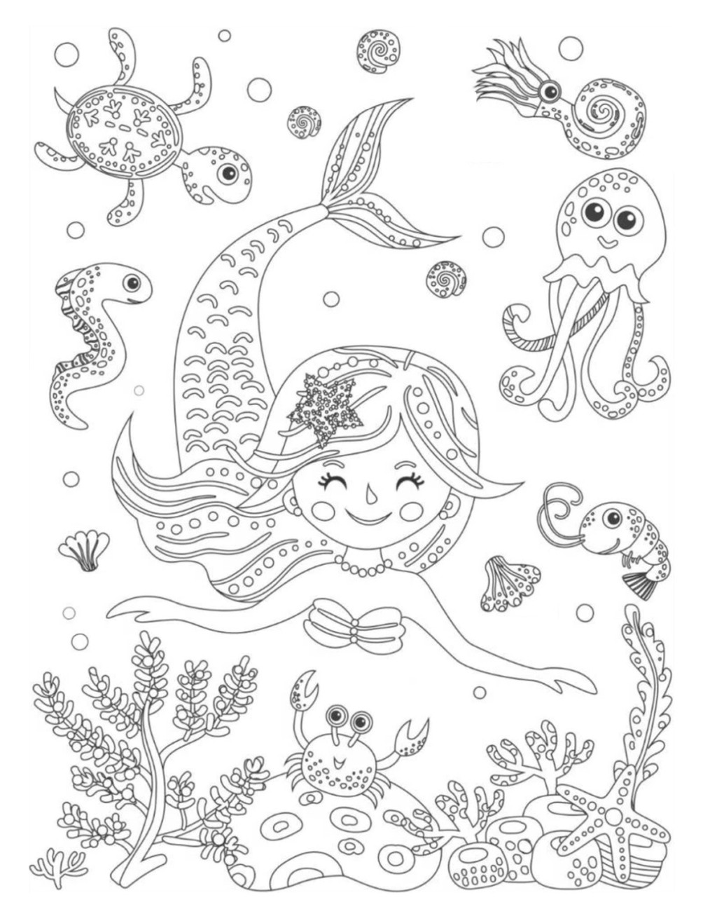 Underwater mermaid coloring page