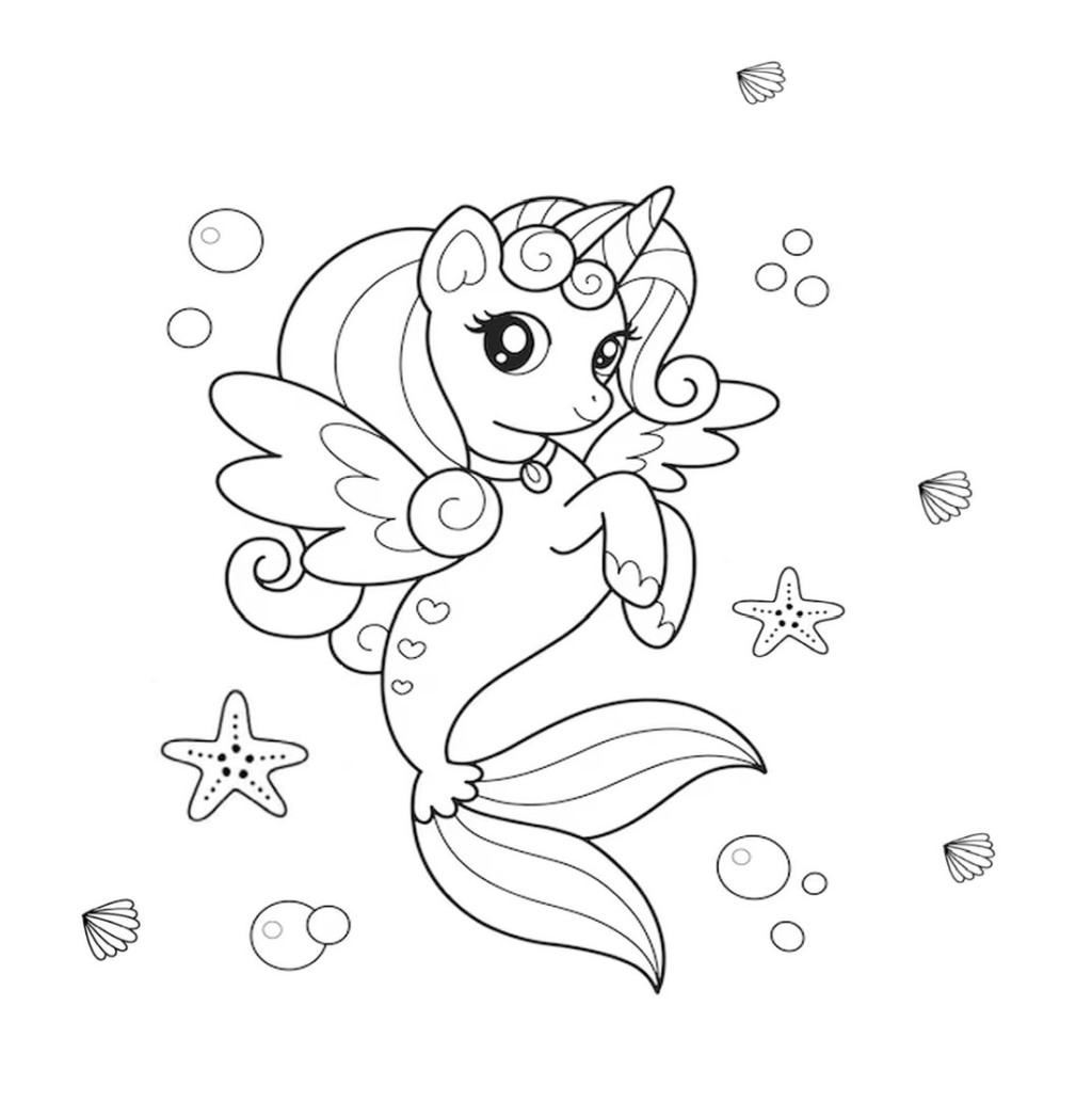 Unicorn mermaid for coloring