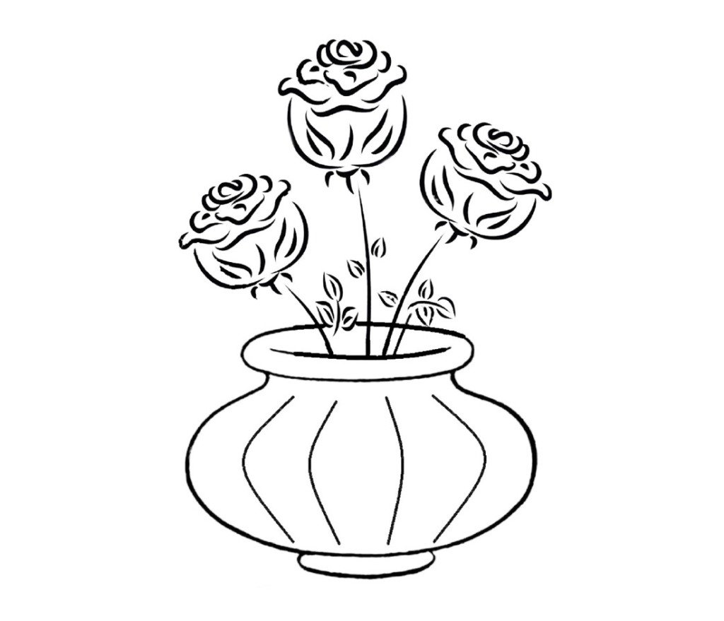 Rose in vase for coloring