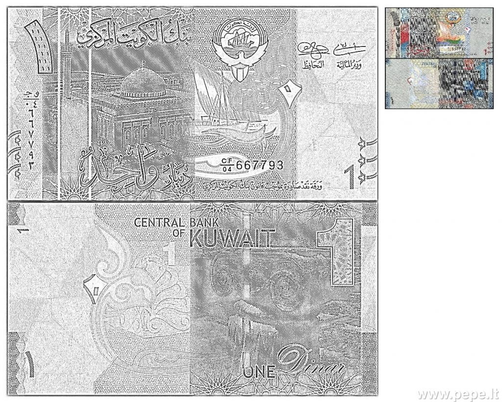 1 kuvajtský dinár obarvující peníze