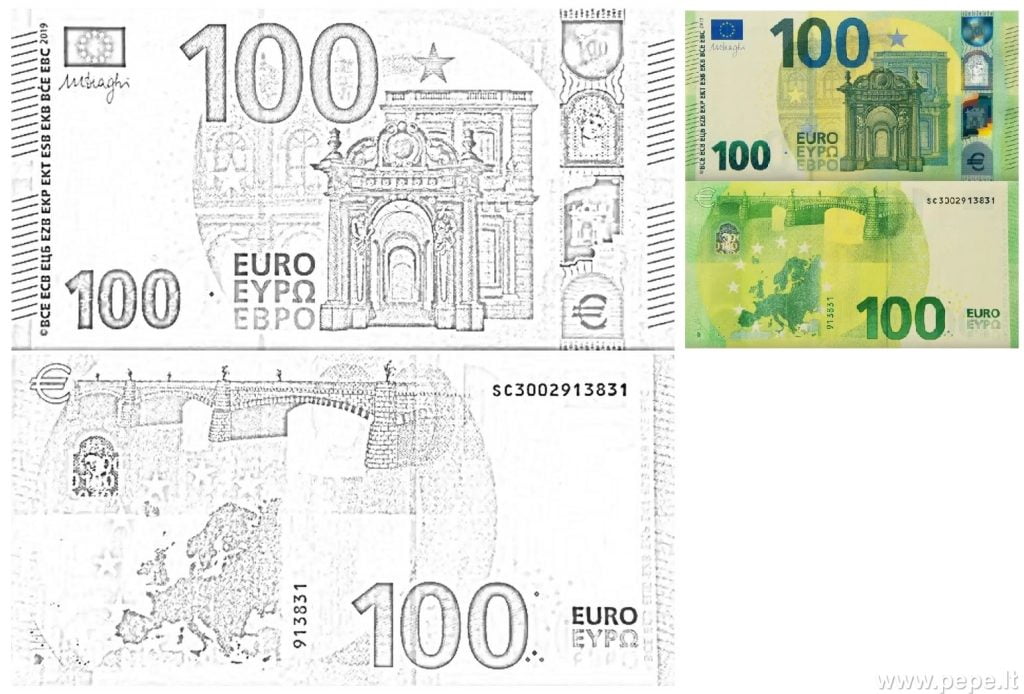 100 Eurų piešinys spalvinti