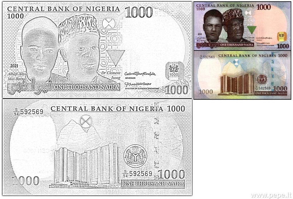 1000 nigerianska naira färgade pengar