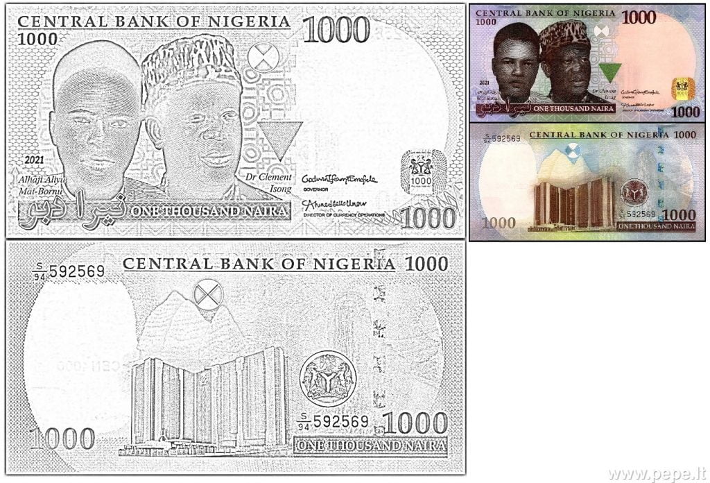 1000 naira nigérian couleur argent