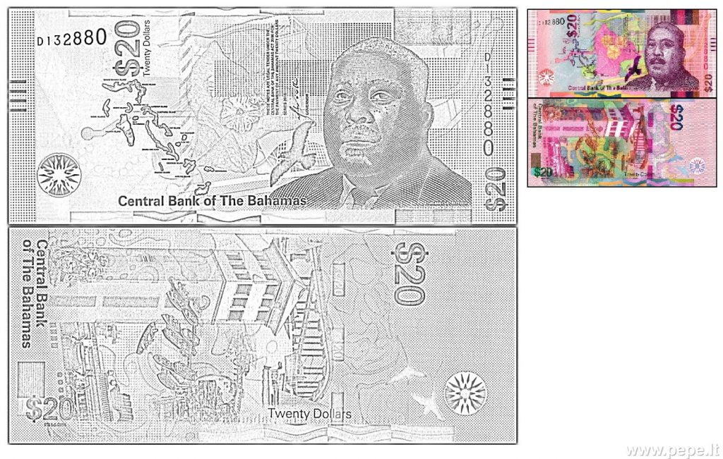 20 Bahamian dollara pappírsseðill