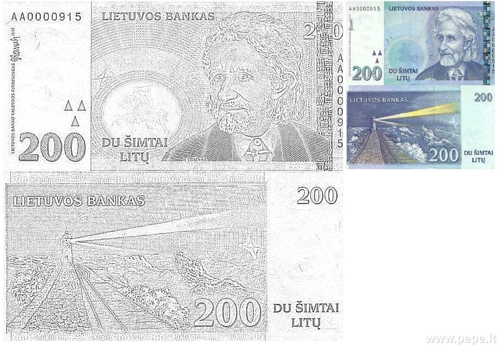 200 litų spalvinti