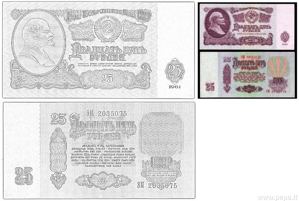 25 sovjetiske rubler for fargelegging