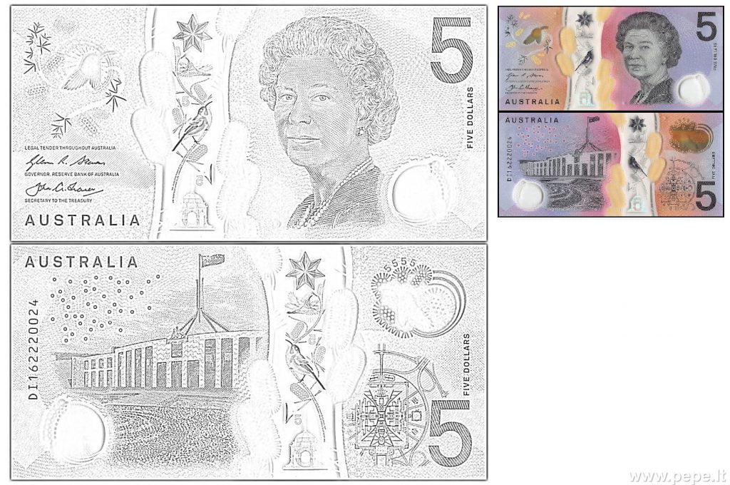 5 australijskih dolara bojanka