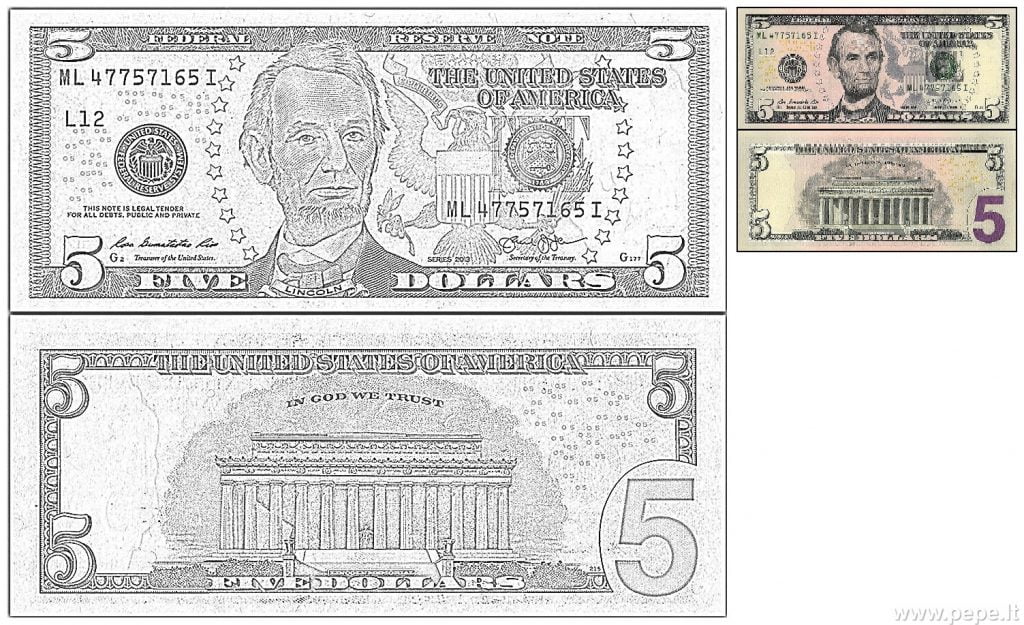 Tiền 5 đô la Mỹ có màu