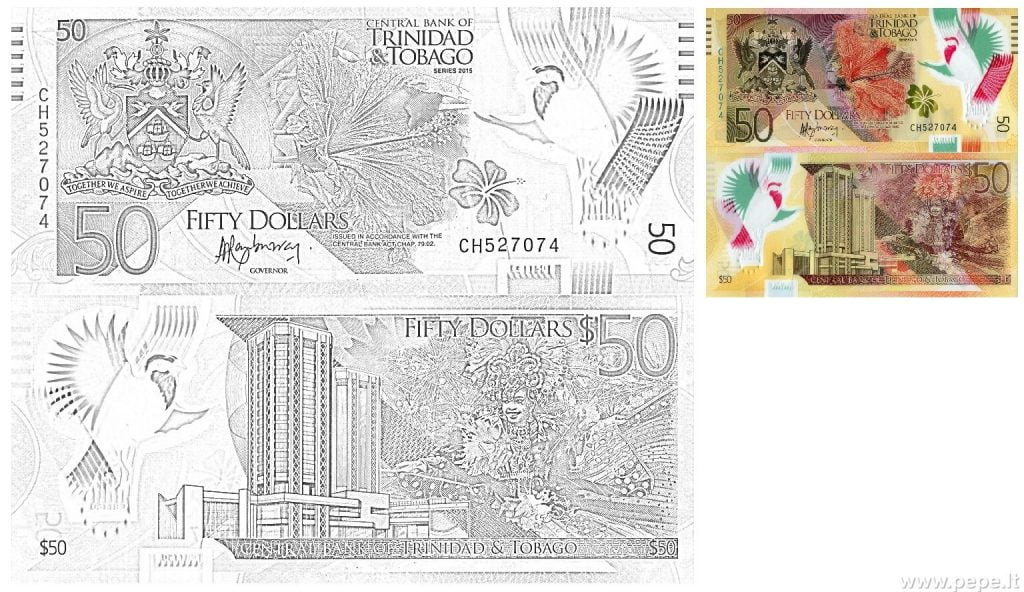 50 Trinidado Tobago dolerių banknotas
