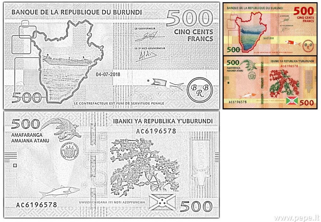 500 burundijskih frankov pobarvanka