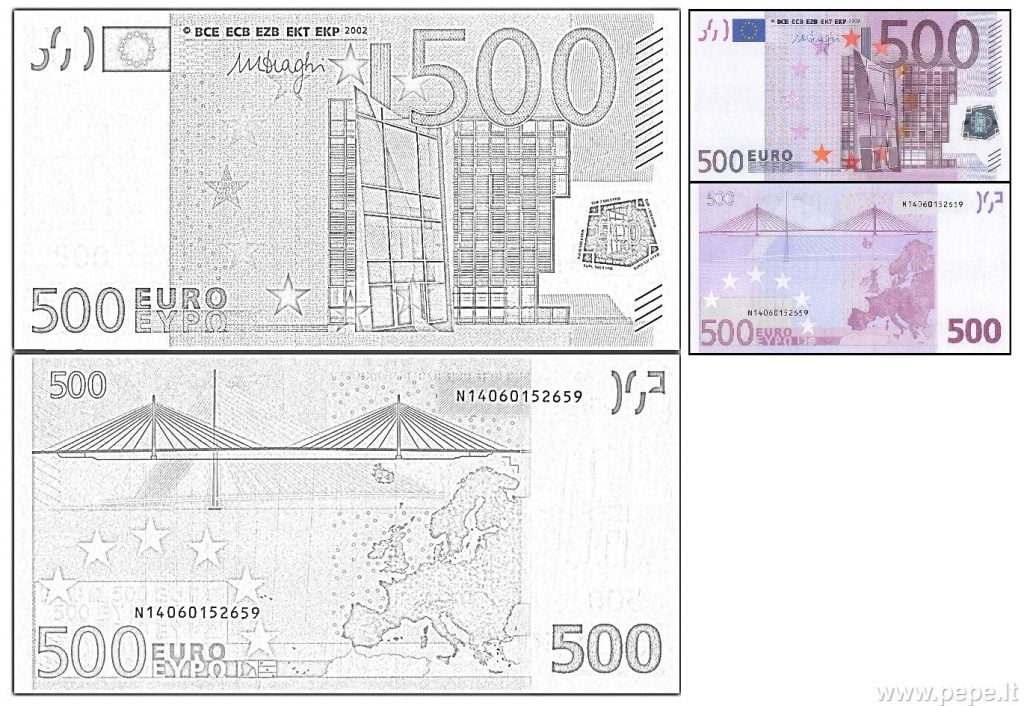 500 Euro peningar eru litaðir