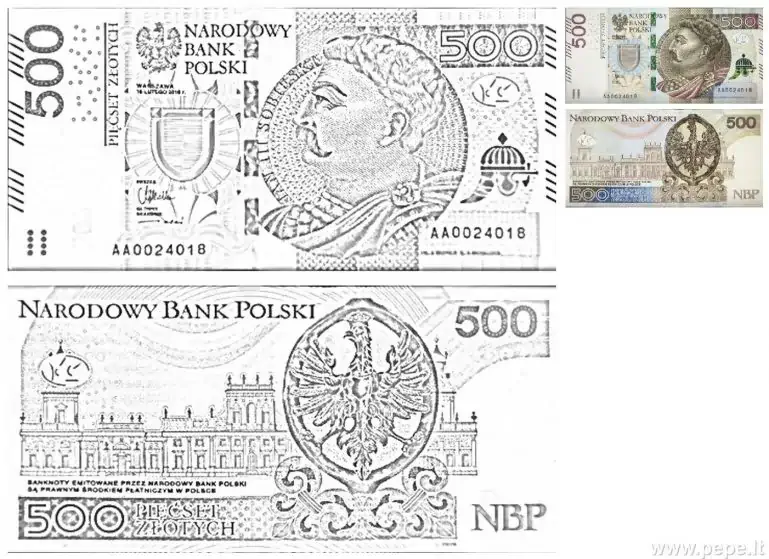 Banconota da 500 zloty polacchi da colorare
