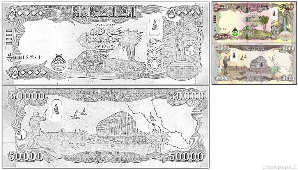 50 000 irakiske dinarer å fargelegge