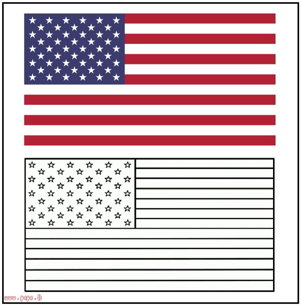 JAV Jungtinių valstijų vėliava spalvinimui
