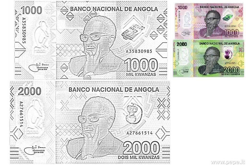 Angolos banknotai spalvinti