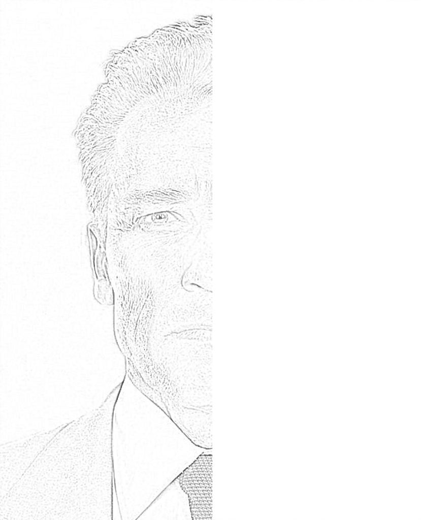 Tegn halvparten av Arnold Schwarzeneggers ansikt