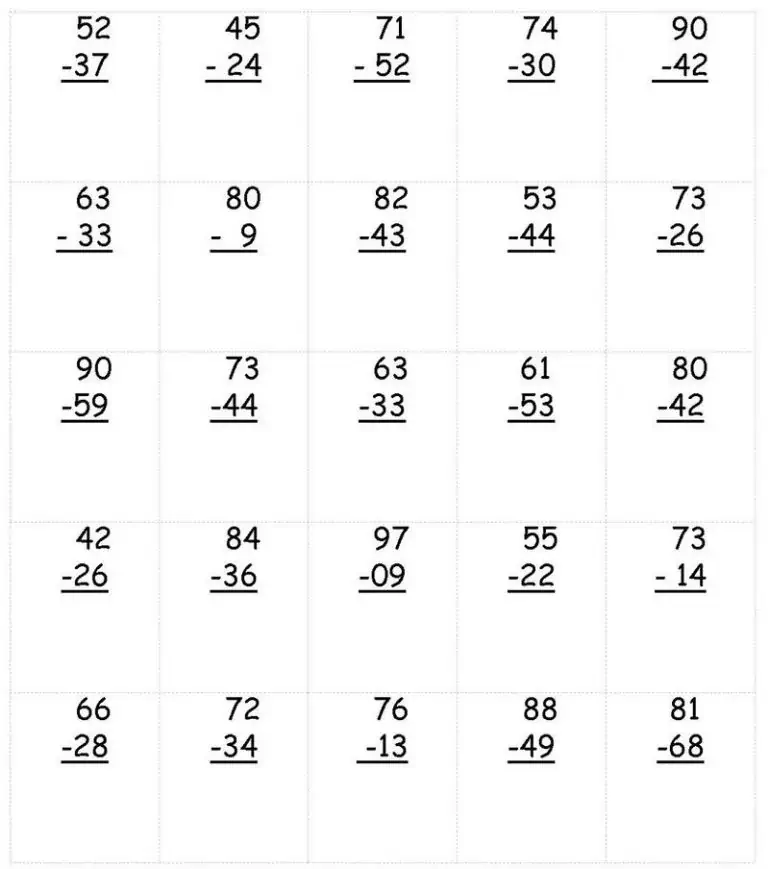 Problèmes de soustraction de colonnes, mathématiques pour les élèves de troisième à quatrième.