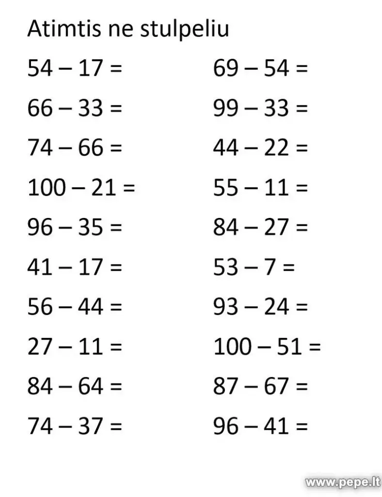 Vähennys ei sarakkeittain, matematiikka kolmannelle luokalle.