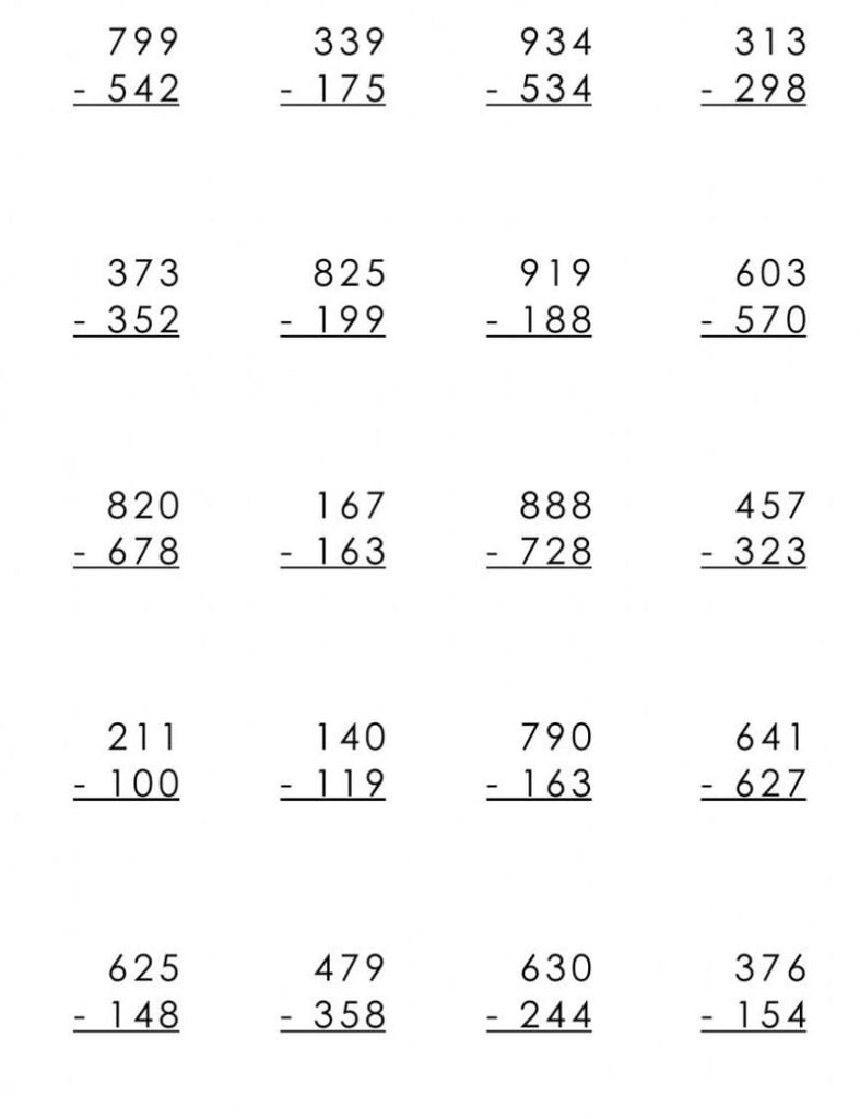 Subtraksjon, matematisk tabell. for femteklassinger