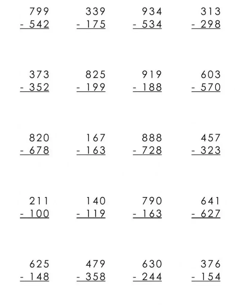 Ayirish, matematik jadval. beshinchi sinf o'quvchilari uchun