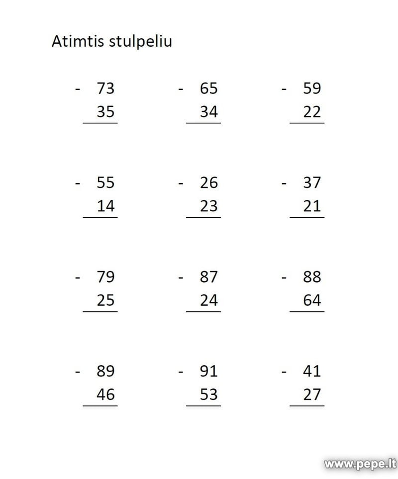 Sütun çıkarma problemi, matematik.