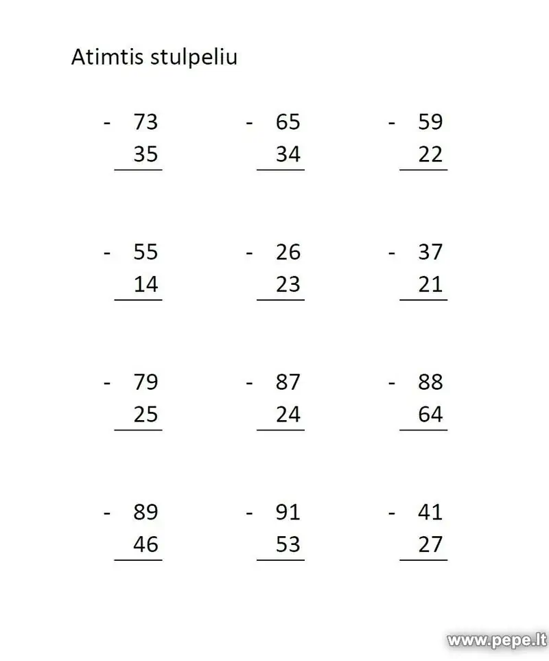 Sarakkeiden vähennystehtävä, matematiikka.