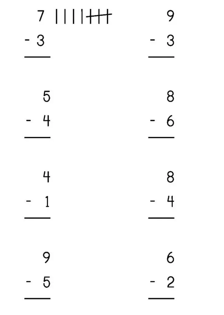Math subtraction ng isang solong numero.