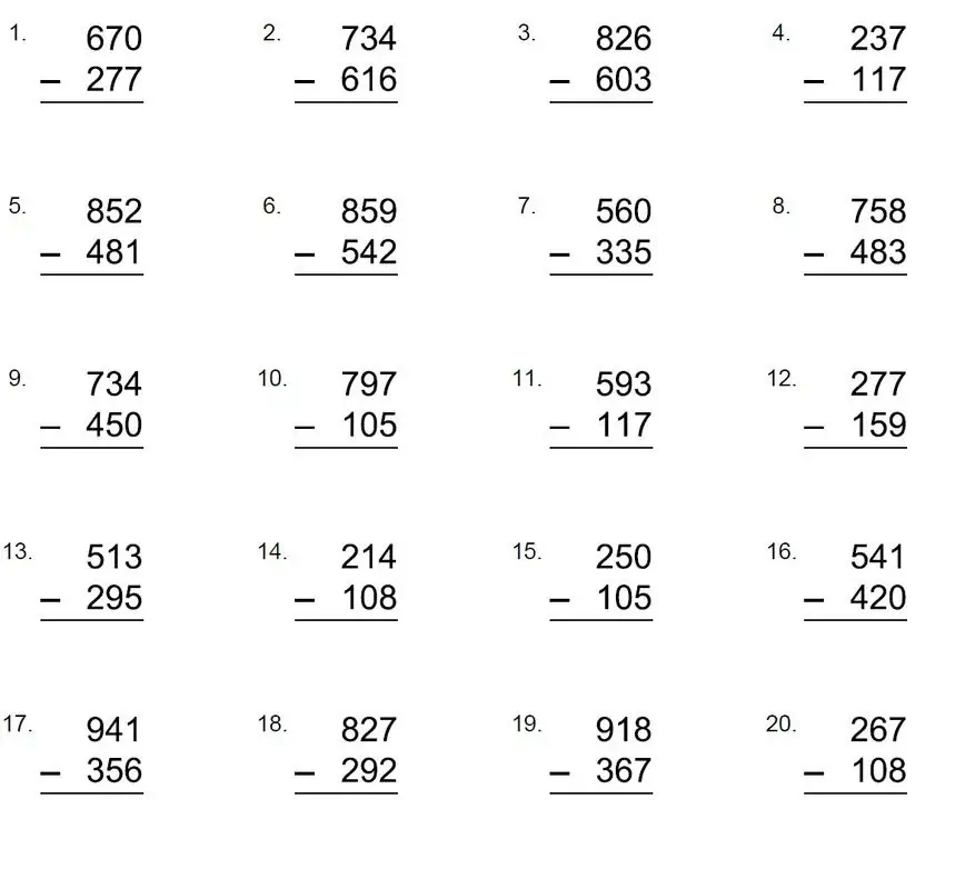 Oltinchi sinf o'quvchilari uchun matematikadan ayirish muammosi.