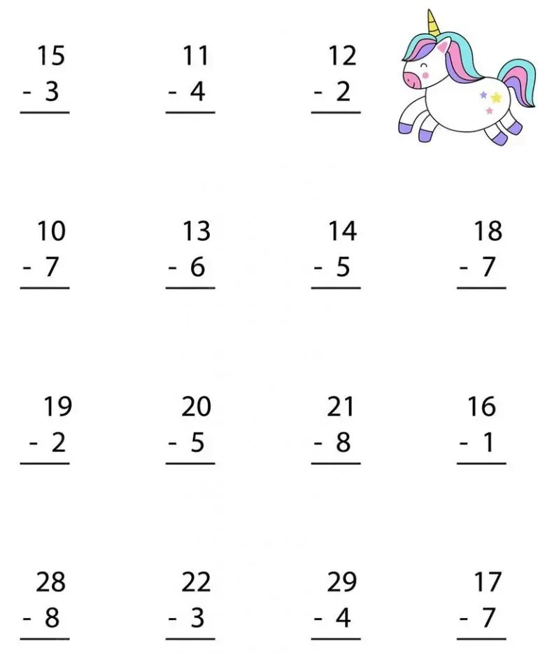 Soustraction mathématique pour les élèves de première année. tableau