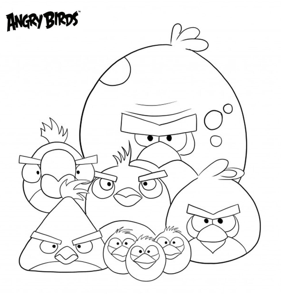 halaman mewarnai keluarga Angry Birds