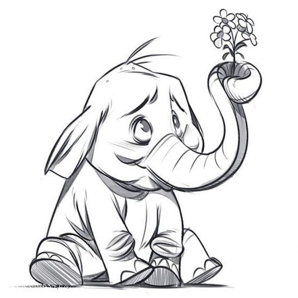 blyanttegninger for fargelegging - en elefant