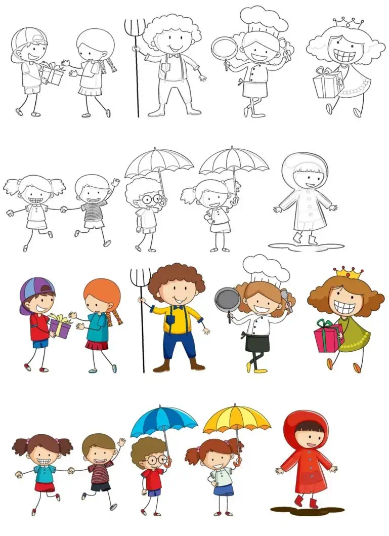 Verschiedene Kinder, Malbuch zum Drucken