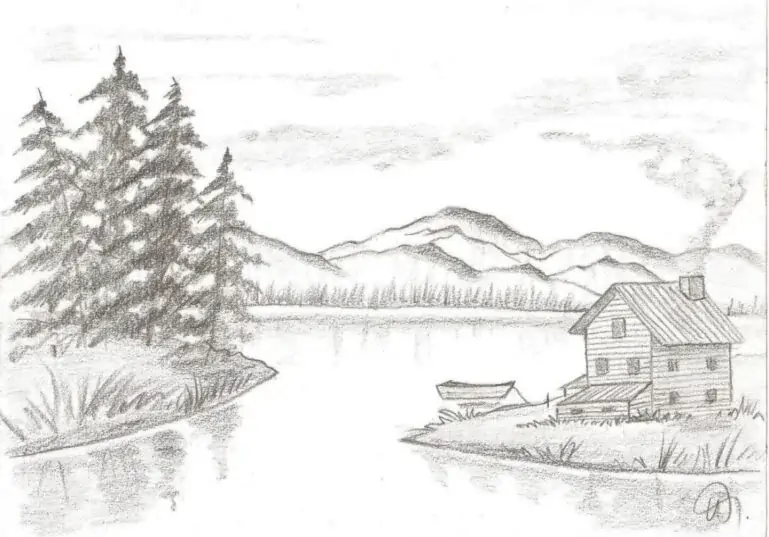 Junto al lago - colorea con un lápiz