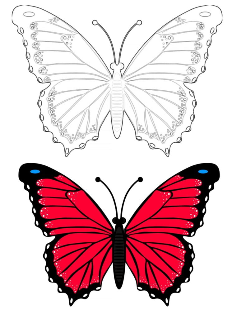 Mariposa roja para colorear