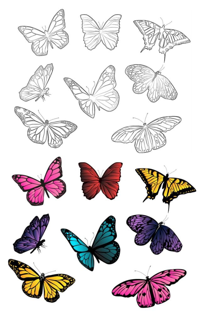 Spalvoti drugeliai spalvinukai