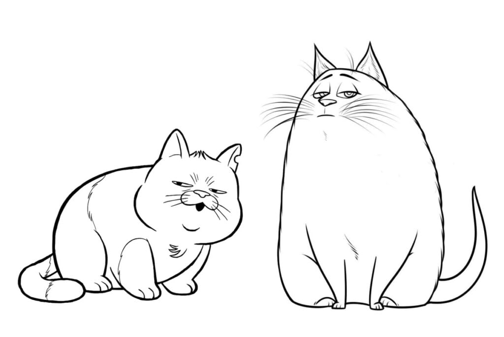 Storos katės, piešinys spalvinimui